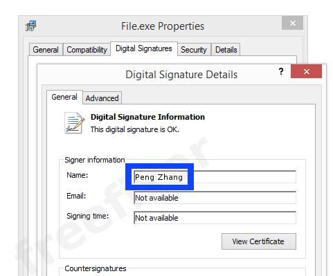 Screenshot of the Peng Zhang certificate